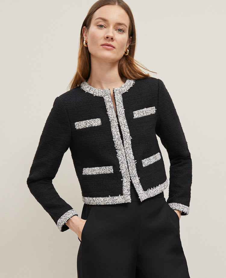 Trimmed Tweed Cropped Jacket