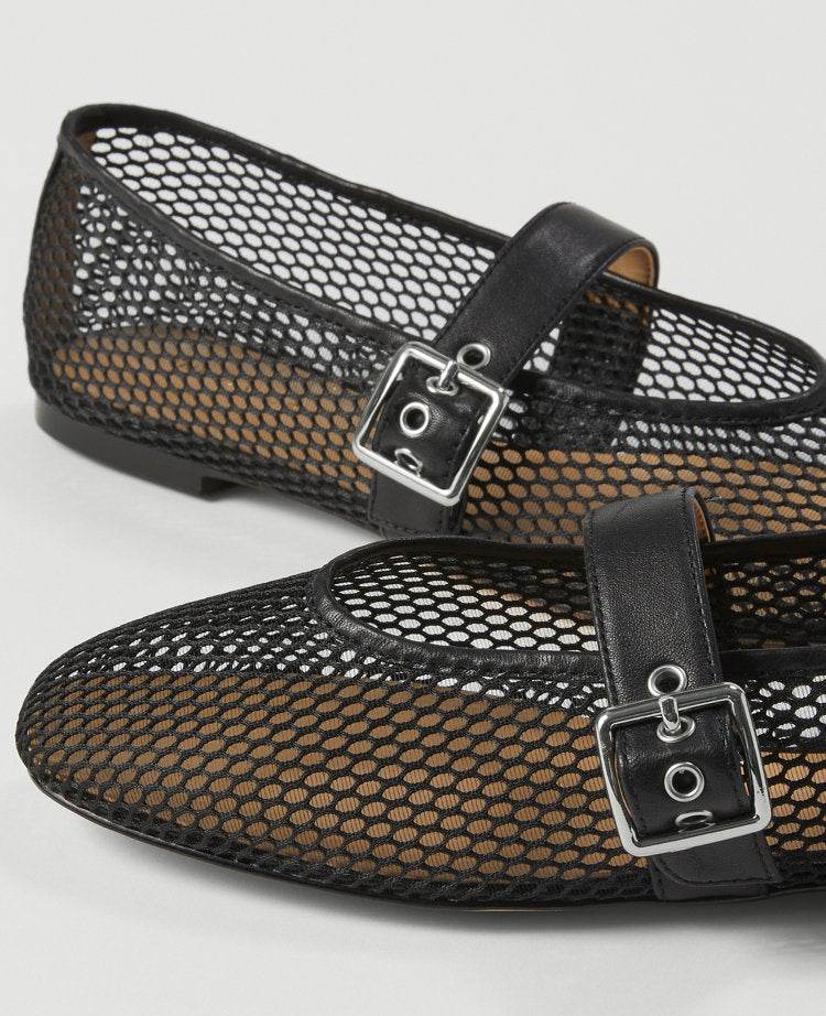 Mesh Buckled Ballet Flats