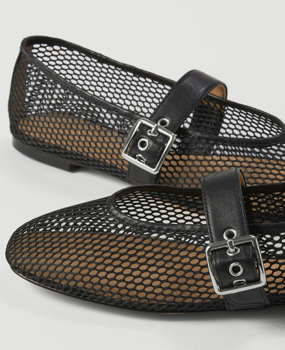 Mesh Buckled Ballet Flats