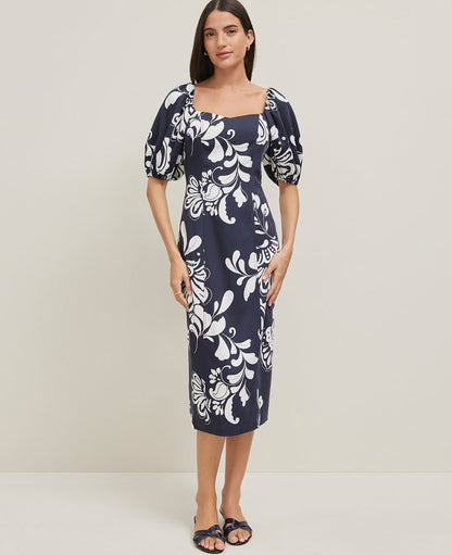 Floral Puff Sleeve Midi Dress