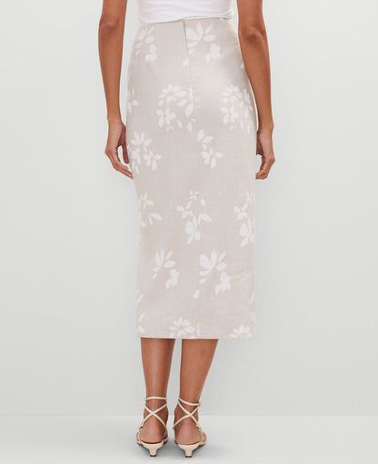 Knotted Linen Blend Pencil Skirt