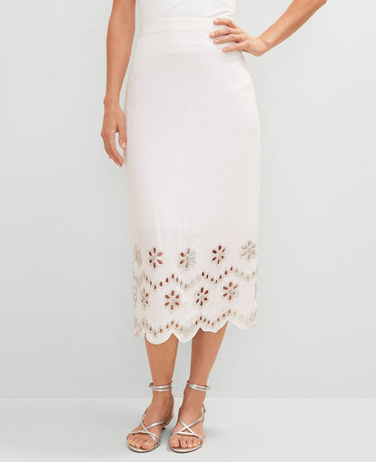 Studio Collection Scalloped Linen Blend Midi Skirt