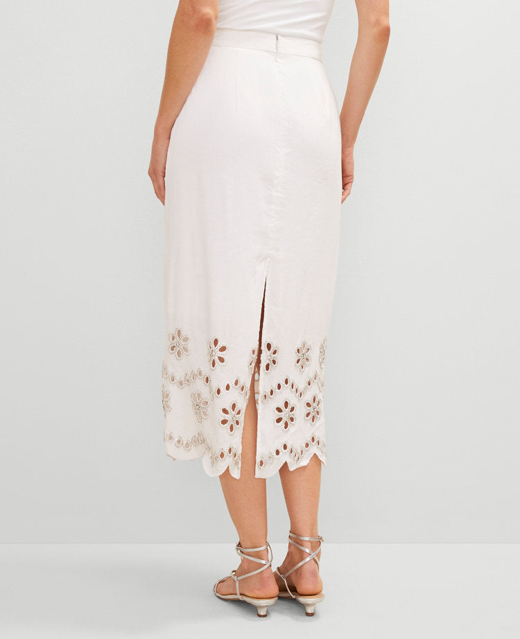 Studio Collection Scalloped Linen Blend Midi Skirt