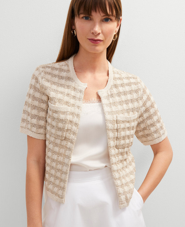 Metallic Tweed Sweater Jacket