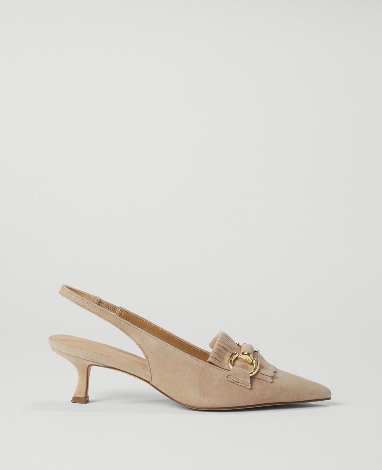Horsebit Fringe Suede Kitten Heels