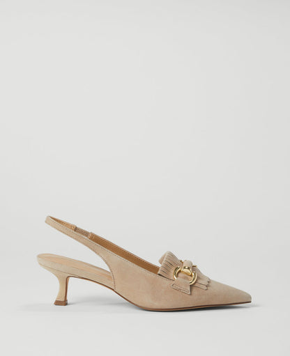 Horsebit Fringe Suede Kitten Heels
