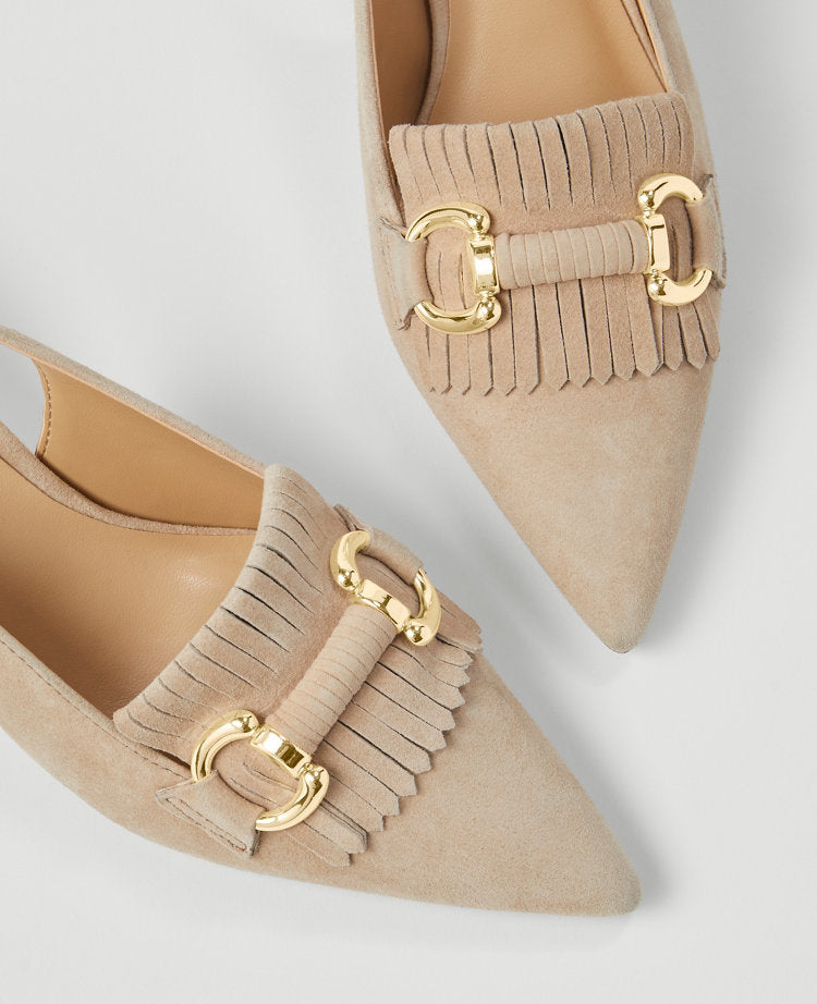 Horsebit Fringe Suede Kitten Heels