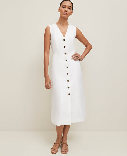 Linen Blend V-Neck Shirtdress