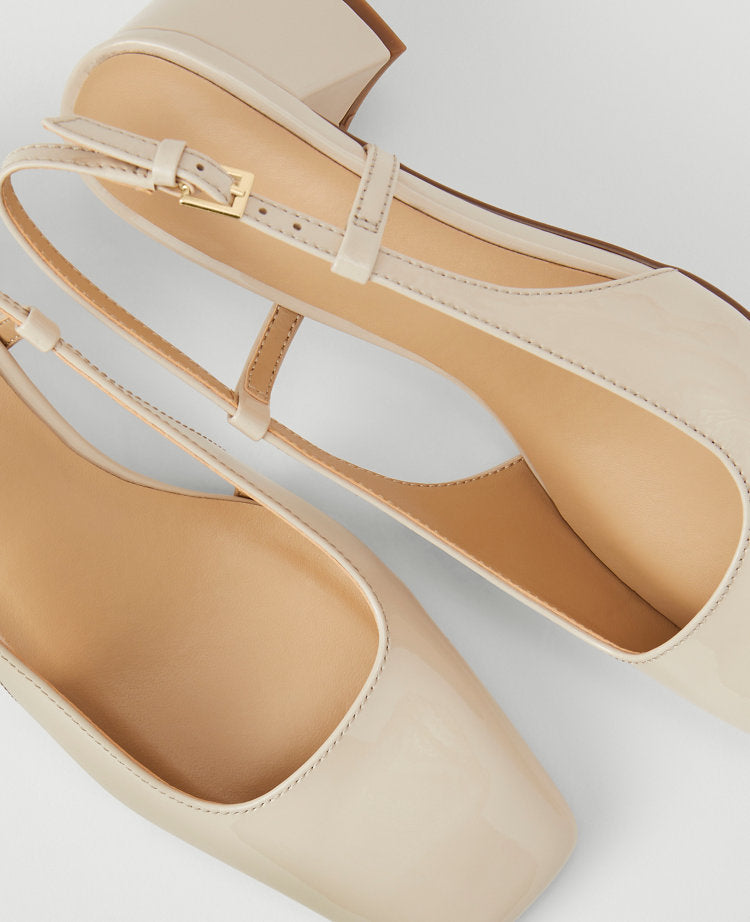 Patent Block Heel Slingback Pumps