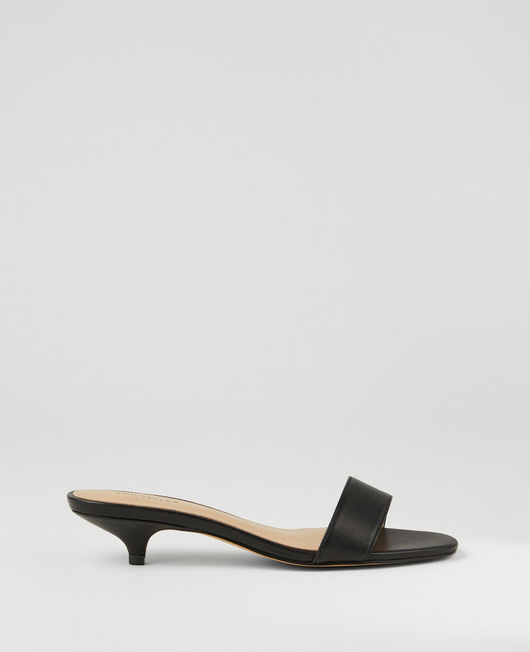 Leather Strappy Kitten Heel Mule Sandals