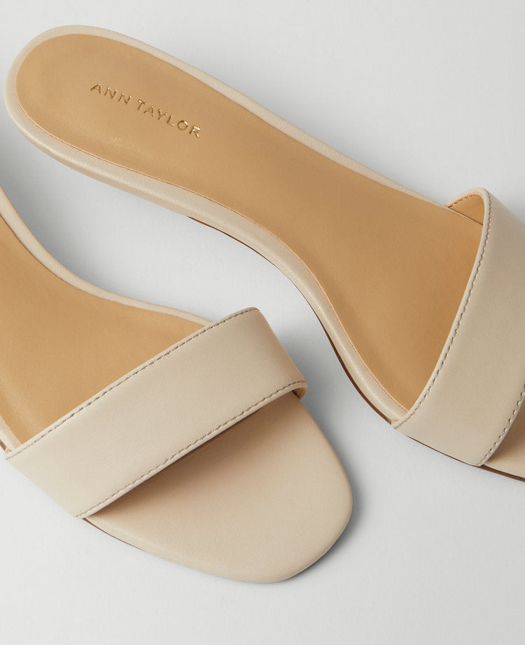 Leather Strappy Kitten Heel Mule Sandals