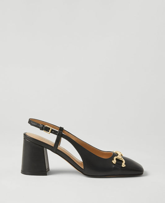 Leather Square Toe Slingback Pumps