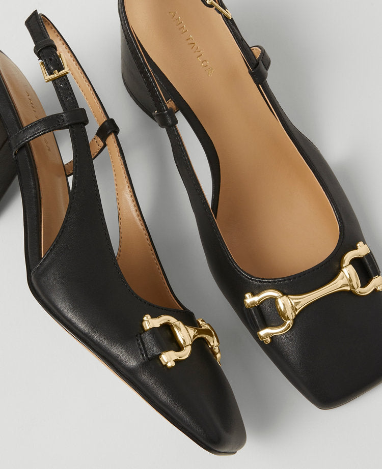 Leather Square Toe Slingback Pumps