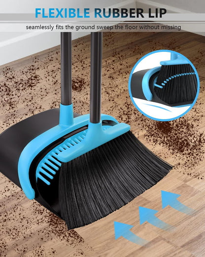 Broom with Dustpan Combo Set, Upgrade Broom and Dustpan Set for Home, 52'' Long Handle Broom and Dustpan Set, Standing Dustpan and Broom for Kitchen Office Lobby Floor