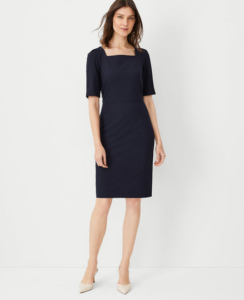 The Elbow Sleeve Square Neck Dress in Seasonless Stretch - Curvy Fit
