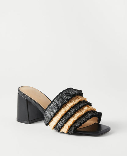 Fringe Straw High Block Heel Sandals