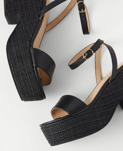 Straw Platform Ankle Strap Sandals