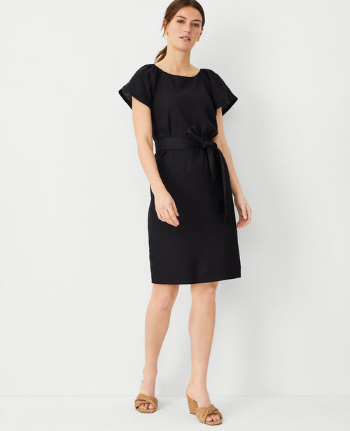 Linen Blend Boatneck Shift Dress