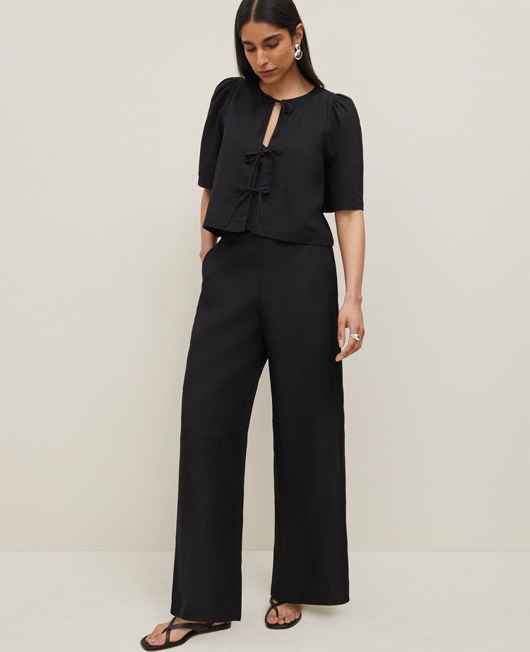 The Petite Easy Palazzo Pant in Linen Blend