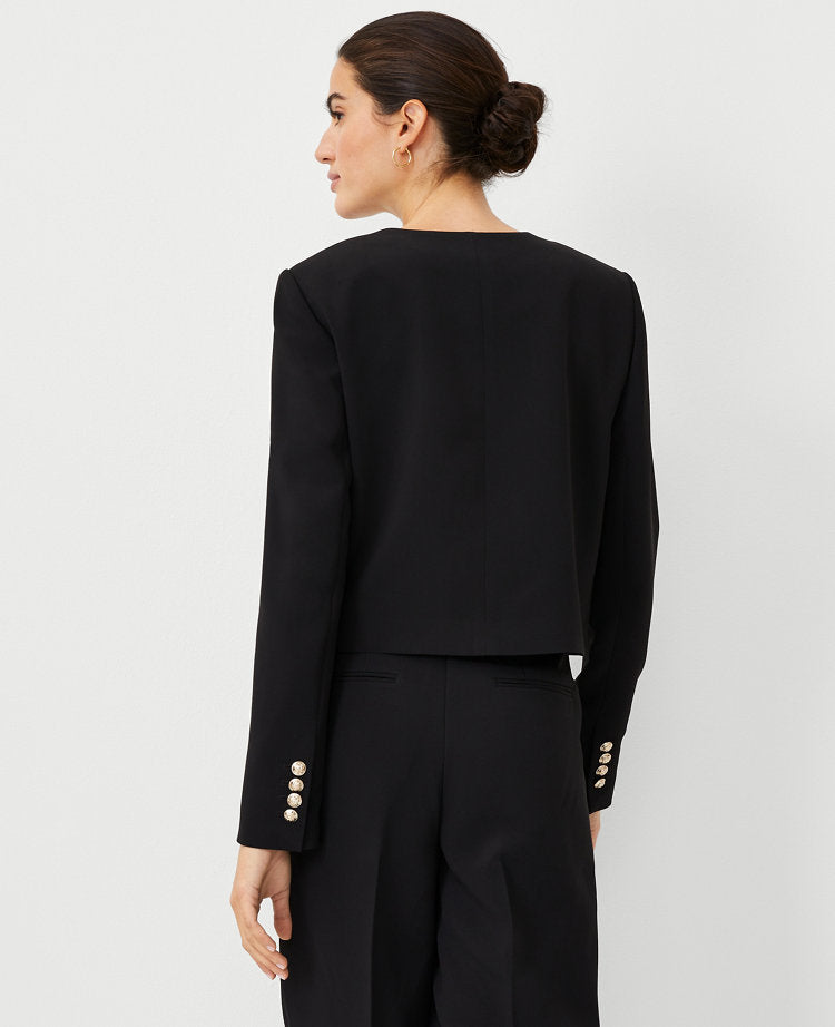 The Cropped V-Neck Jacket in Fluid Crepe