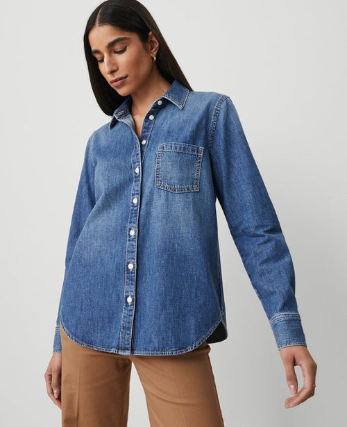 Petite Weekend Collection Denim Pocket Shirt