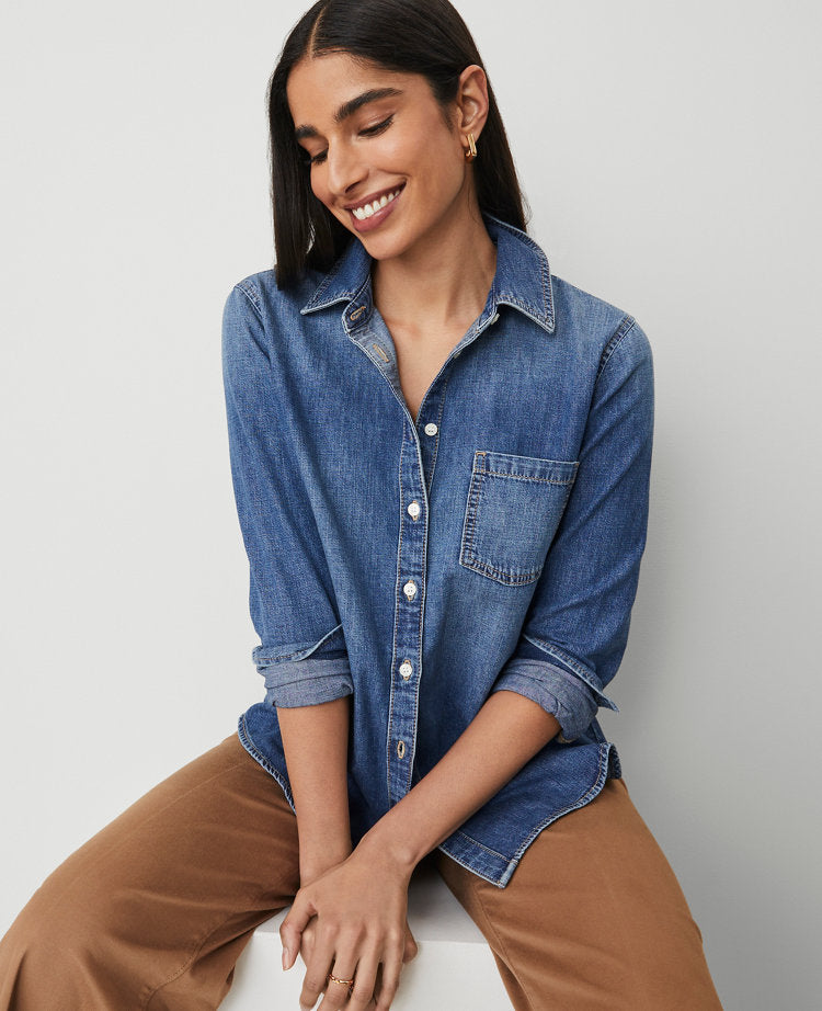 Petite Weekend Collection Denim Pocket Shirt