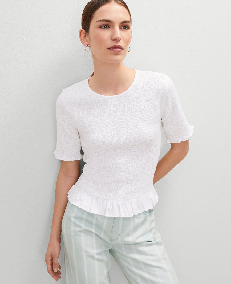 Smocked Ruffle Trimmed Top