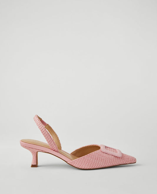 Straw Pointy Toe Buckle Slingback Pumps