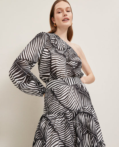 One-Shoulder Blouse in Palm Print