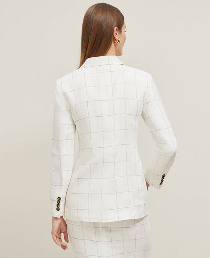 The Fitted One Button Blazer in Windowpane Linen Blend