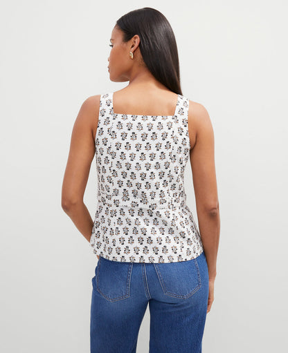 Floral Linen Blend Tie Waist Top