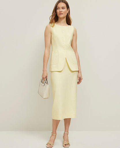 Linen Blend Clean Midi Skirt