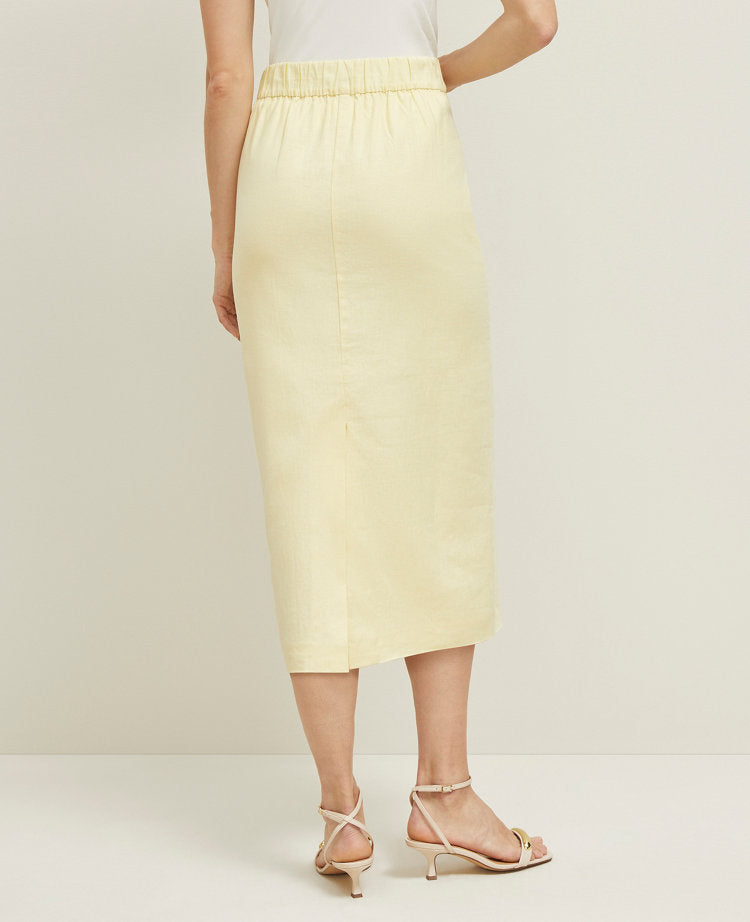 Linen Blend Clean Midi Skirt