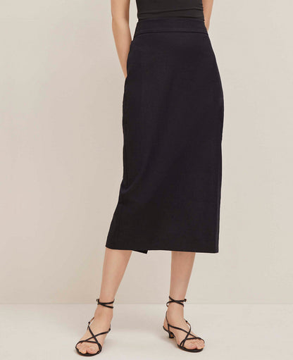 Linen Blend Clean Midi Skirt