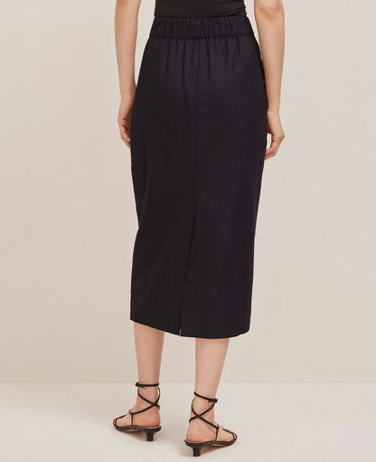 Linen Blend Clean Midi Skirt