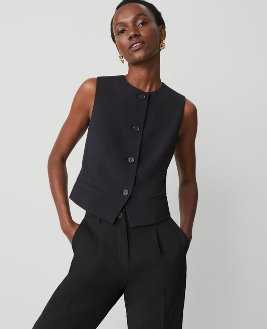 The Petite Cropped Vest in Fluid Crepe