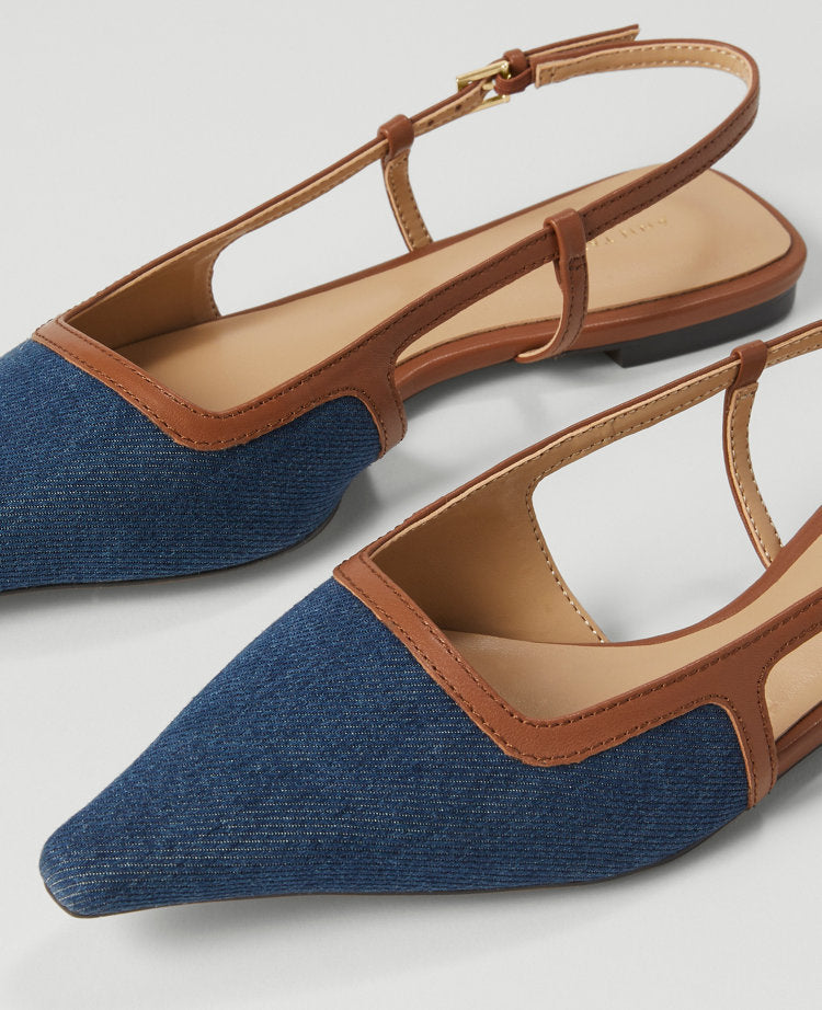 Denim Nip Toe Slingback Flats