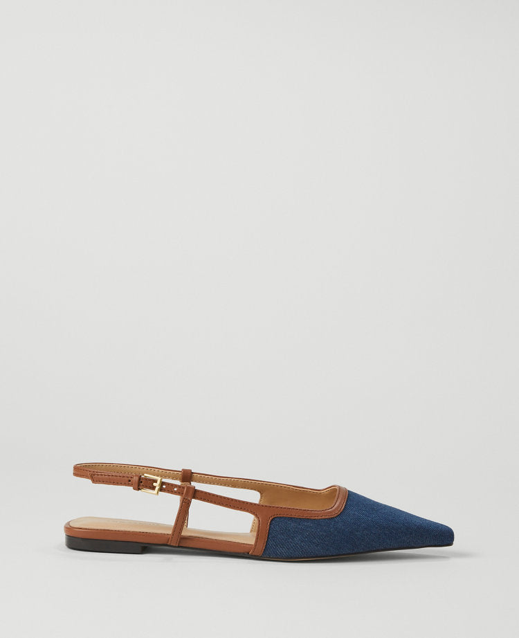 Denim Nip Toe Slingback Flats