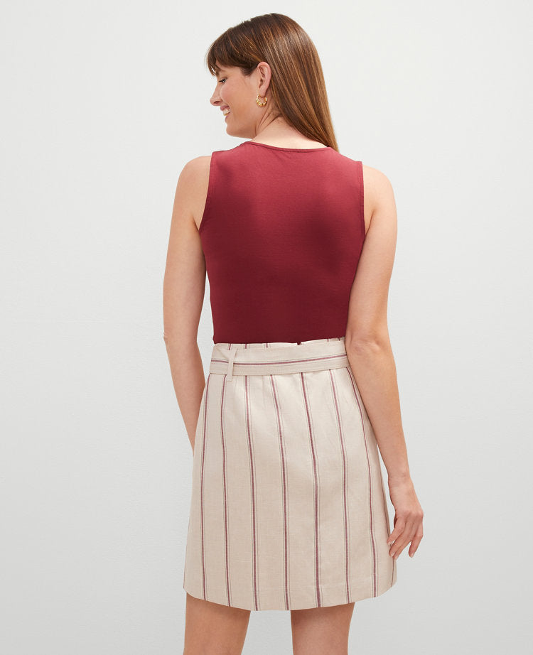 Pinstripe Belted Wrap Skirt