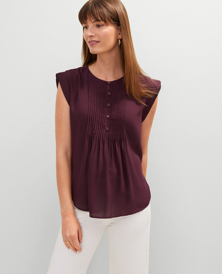 Pintucked Cap Sleeve Top
