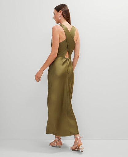 Halter Bias Satin Maxi Dress