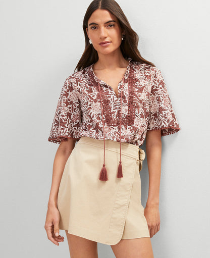 Weekend Collection Floral Tie Neck Blouse