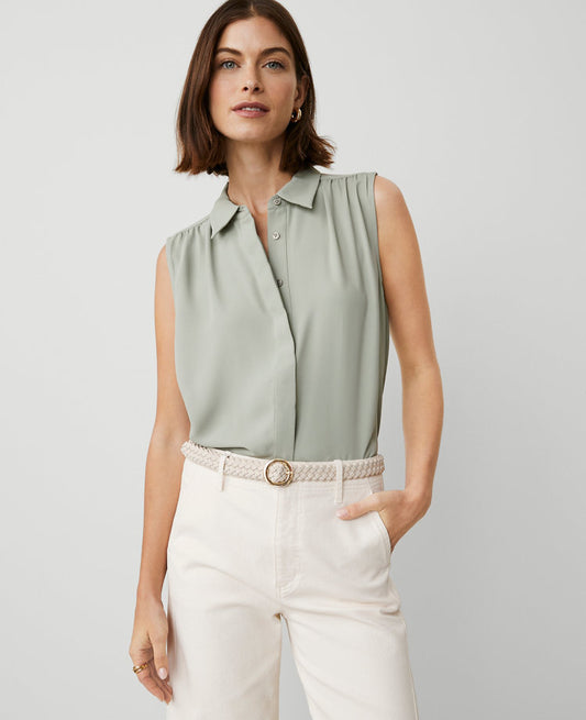 Shirred Yoke Sleeveless Shirt