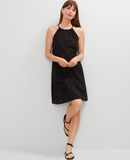 Eyelet Halter Flare Dress