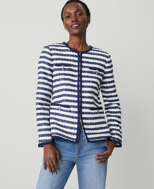 Striped Boucle Tweed Fitted Jacket