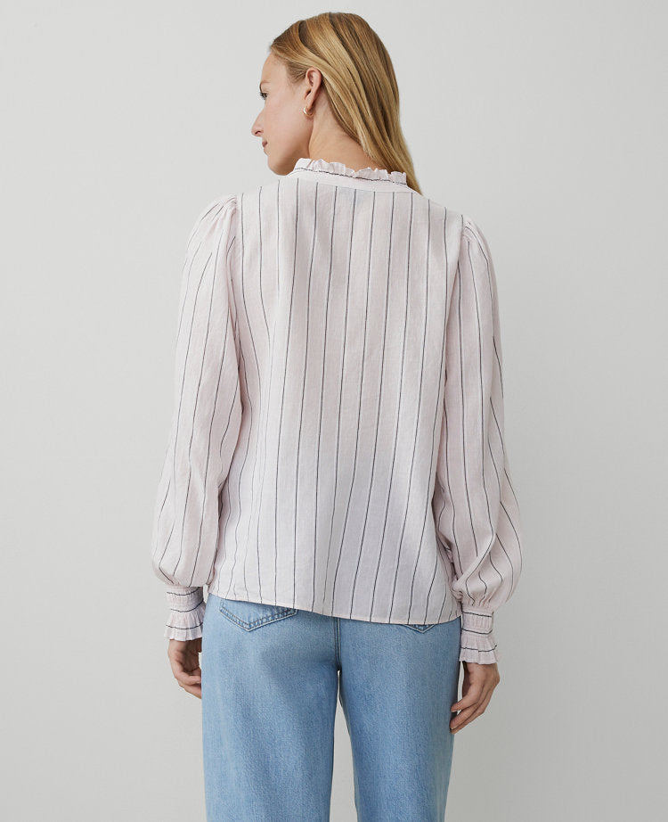 Striped Cutout Smocked Cuff Blouse