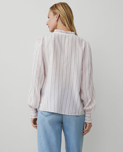 Striped Cutout Smocked Cuff Blouse