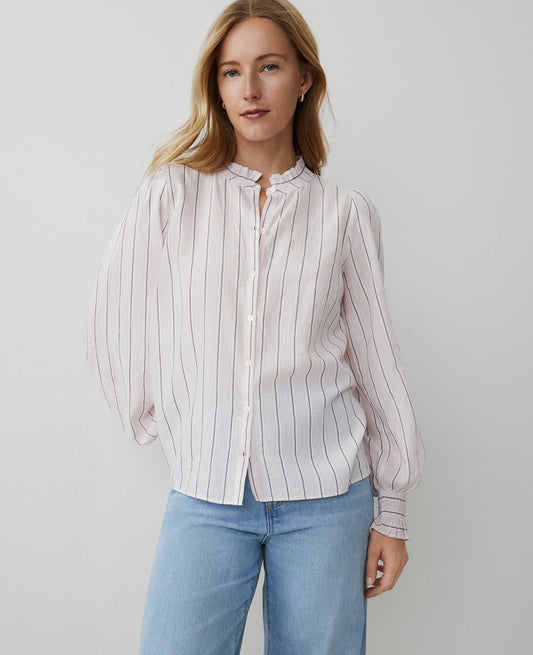 Striped Cutout Smocked Cuff Blouse