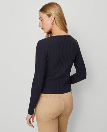 Weekend Collection Ribbed V-Neck Cardigan