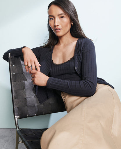 Weekend Collection Ribbed V-Neck Cardigan
